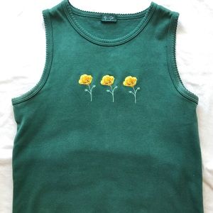 Brandy Melville Green Poppy Flower Cropped Tank